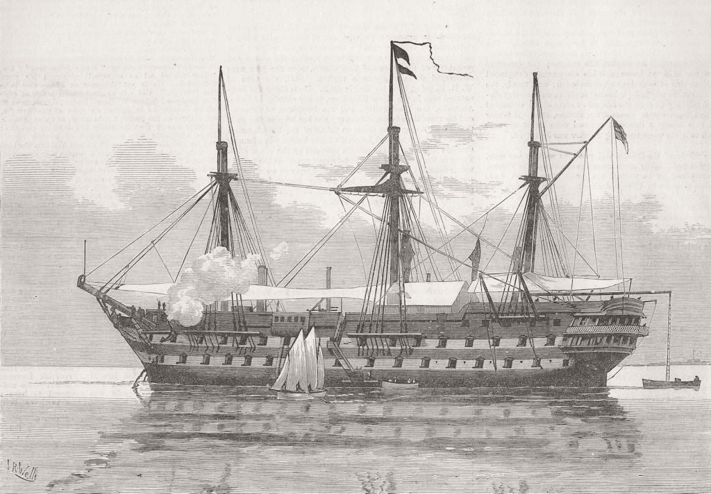 SLAVERY. HMS London. British HQ, East Africa 1881 old antique print picture